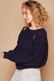 Cable Knit Cutout Long Sleeve Sweater
