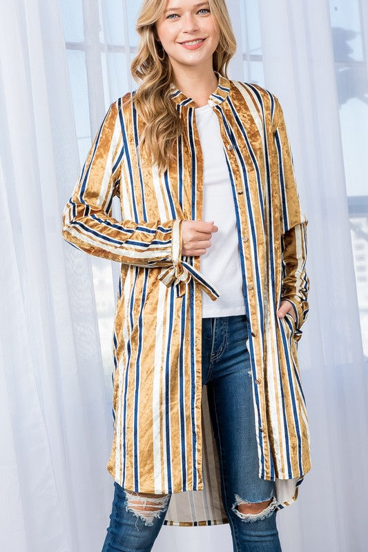 STRIPE VELVET LONG CARDIGAN