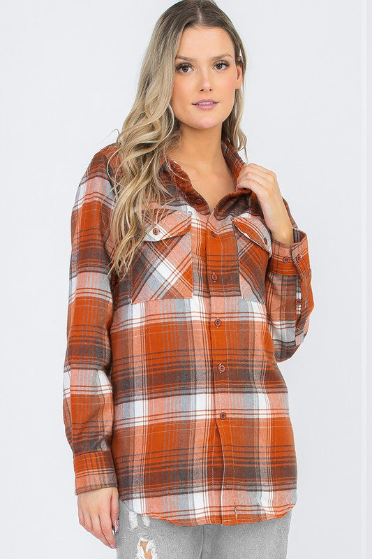 Oversized Checker Plaid Flannel Long Sleeve