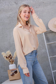 LONG SLEEVE BUTTON DOWN CHIFFON BLOUSE