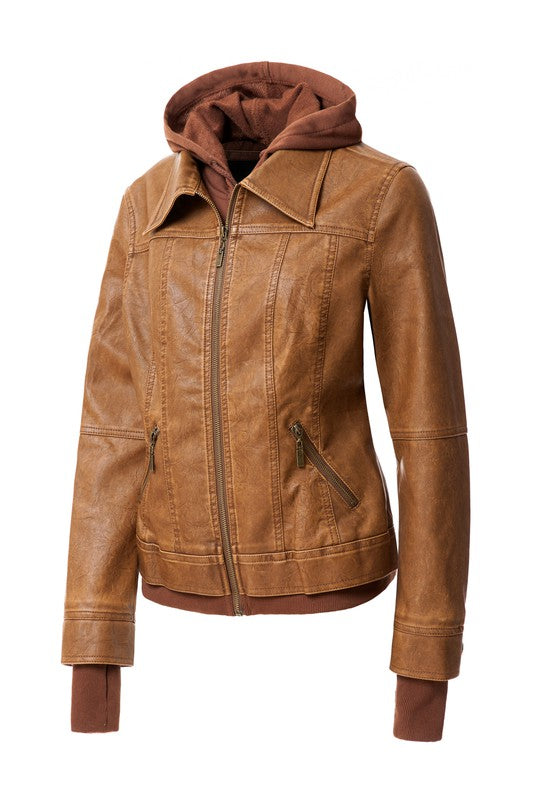 Hooded Vegan Leather Jacket