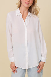 LONG SLEEVE BUTTON DOWN CHIFFON BLOUSE