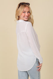 LONG SLEEVE BUTTON DOWN CHIFFON BLOUSE