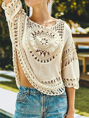 Cutout Round Neck Half Sleeve Cover Up