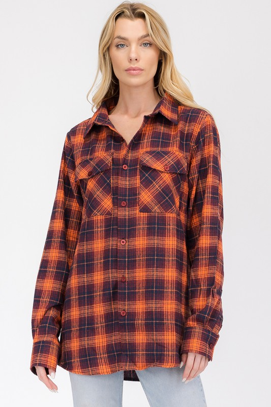Oversized Checker Plaid Flannel Long Sleeve