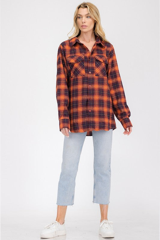 Oversized Checker Plaid Flannel Long Sleeve