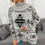 Geo Pattern Turtleneck Drop Shoulder Sweater