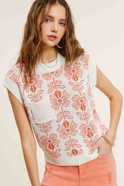 Flower Pattern Sleeveless Sweater