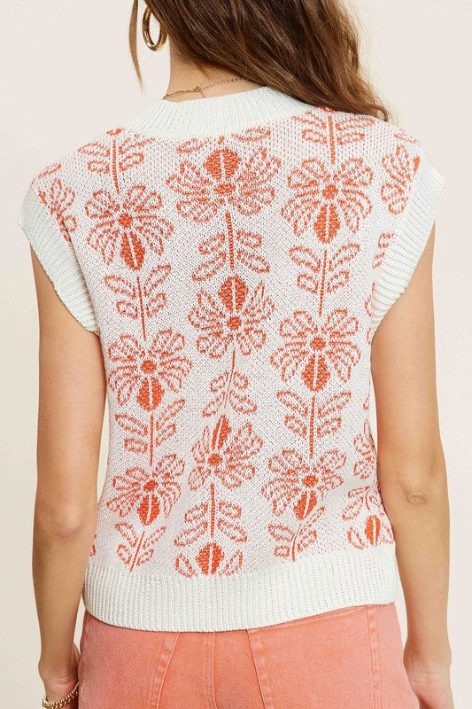 Flower Pattern Sleeveless Sweater