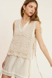 Self Side Tie Detailed Crochet Vest Top