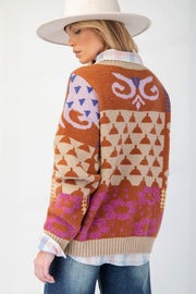 MULTI COLOR PATTERNED KNIT SWEATER PULLOVER