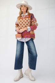 MULTI COLOR PATTERNED KNIT SWEATER PULLOVER