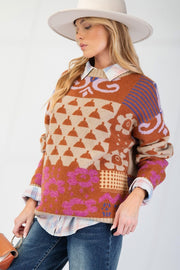 MULTI COLOR PATTERNED KNIT SWEATER PULLOVER