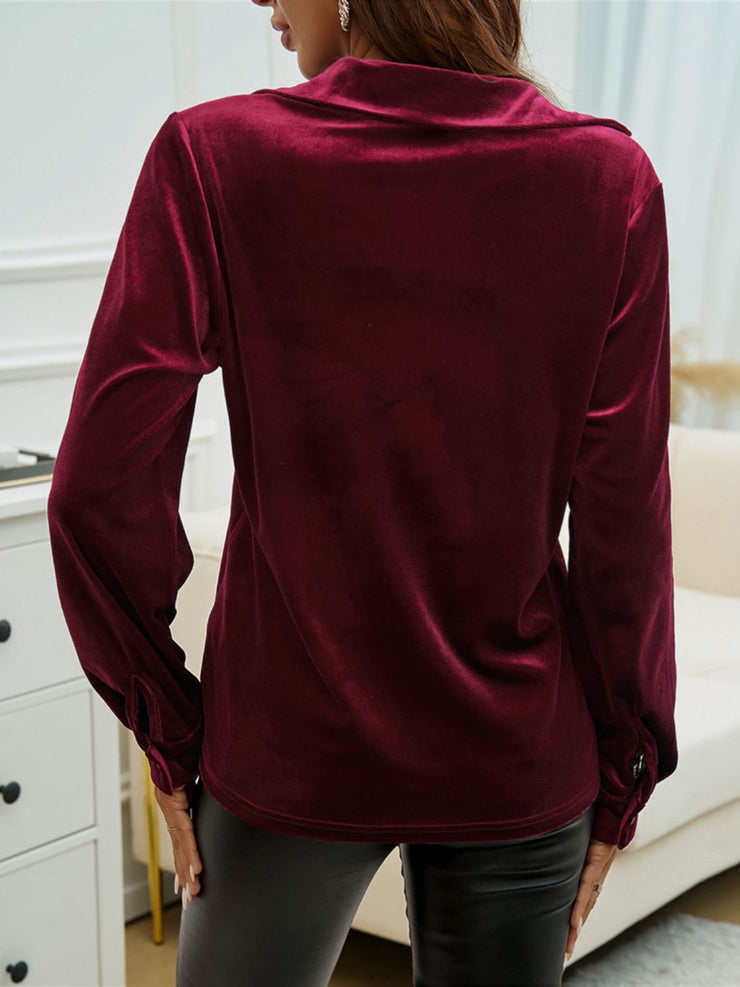 Pocketed Collared Neck Long Sleeve Shirt