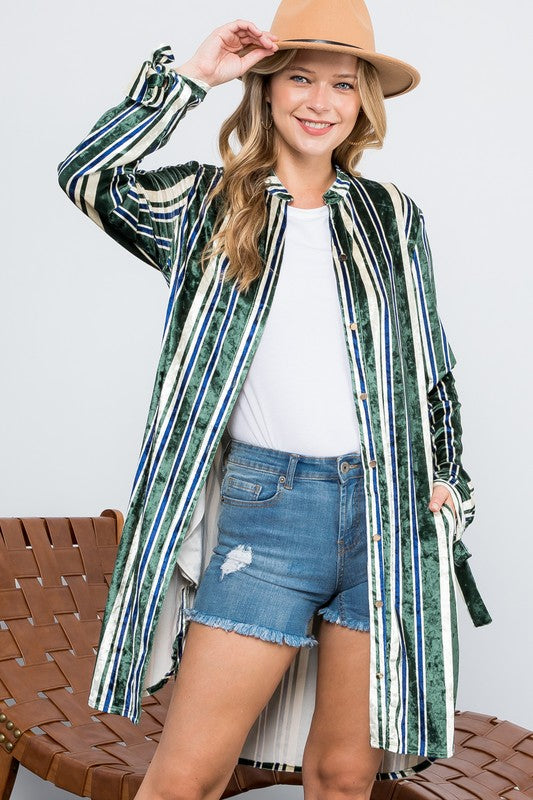 STRIPE VELVET LONG CARDIGAN