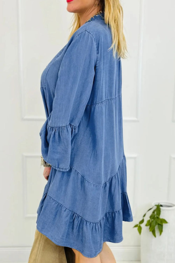 Flare Sleeve Denim Tunic Dress