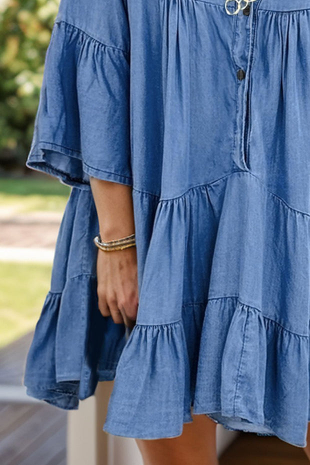 Flare Sleeve Denim Tunic Dress