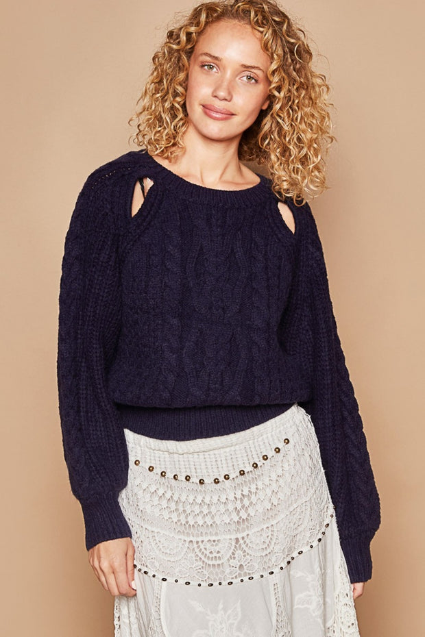 Cable Knit Cutout Long Sleeve Sweater